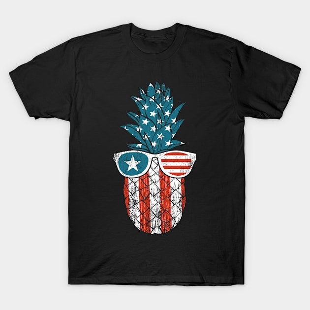 Pineapple in USA Flag Sunglasses American 4th of July Patriotic Gift T-Shirt by stayilbee